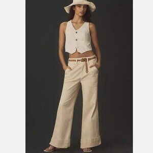 Anthropologie Pilcro 31 Slouchy Full-Length Paint Splatter Chino Pants Creme NWT